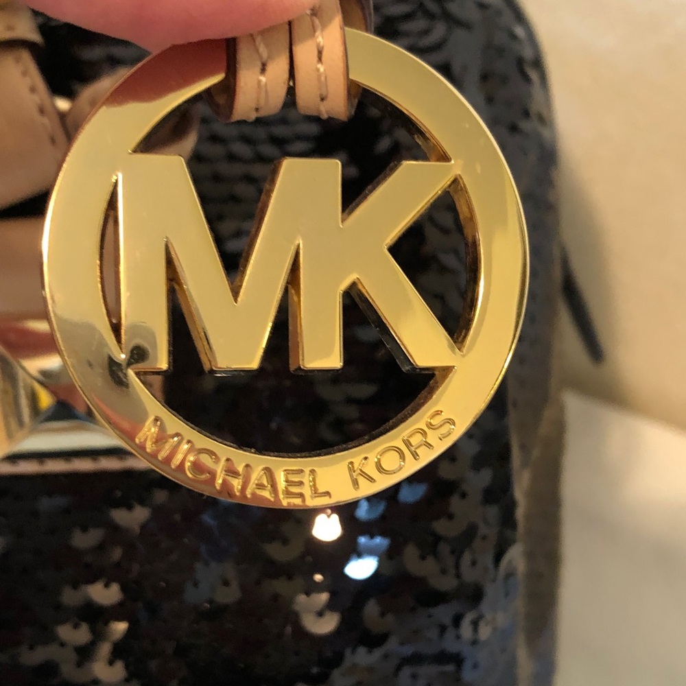 Michael Kors Black Sequin Grayson Satchel with Gold Accents - Picture 2 of 8
